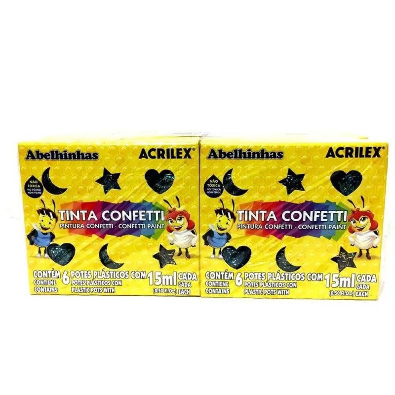 TINTA CONFETTI 15ML 6 CORES - REF. 02415 - CAIXA COM 6 UNIDADES