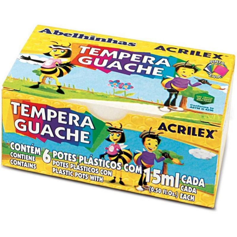 TINTA GUACHE 15ML 6 CORES ACRILEX - REF. 2020 - PACOTE COM 12 UNIDADES