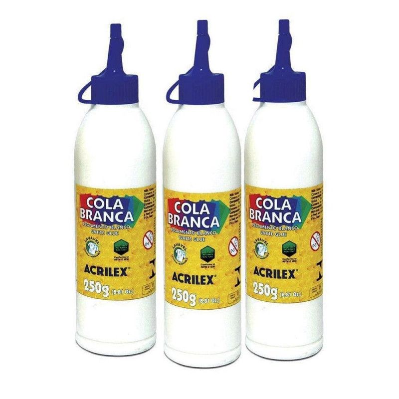 COLA BRANCA 250G ACRILEX - REF. 2825 - CAIXA COM 3 UNIDADES