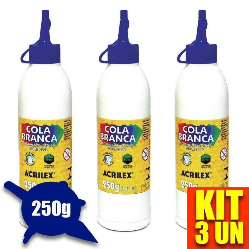 COLA BRANCA 250G ACRILEX - REF. 2825 - CAIXA COM 3 UNIDADES