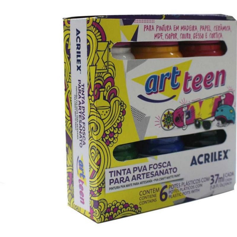 TINTA PVA 37ML FOSCA PARA ARTESANATO 6 CORES - PACOTE COM 4 UNIDADES