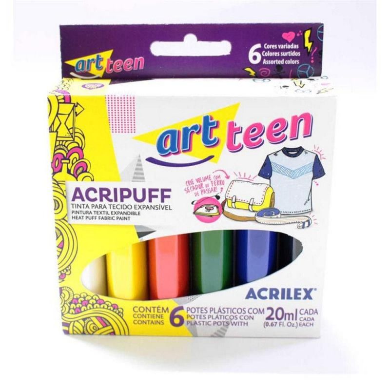 TINTA ACRIPUFF 20ML 6 CORES ACRILEX - PACOTE COM 3 UNIDADES