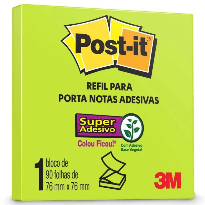 BLOCO ADESIVO ANOTACAO 76X 76MM 90 FOLHAS  REFIL ESTILO VERDE NEON - 1 UNIDADE