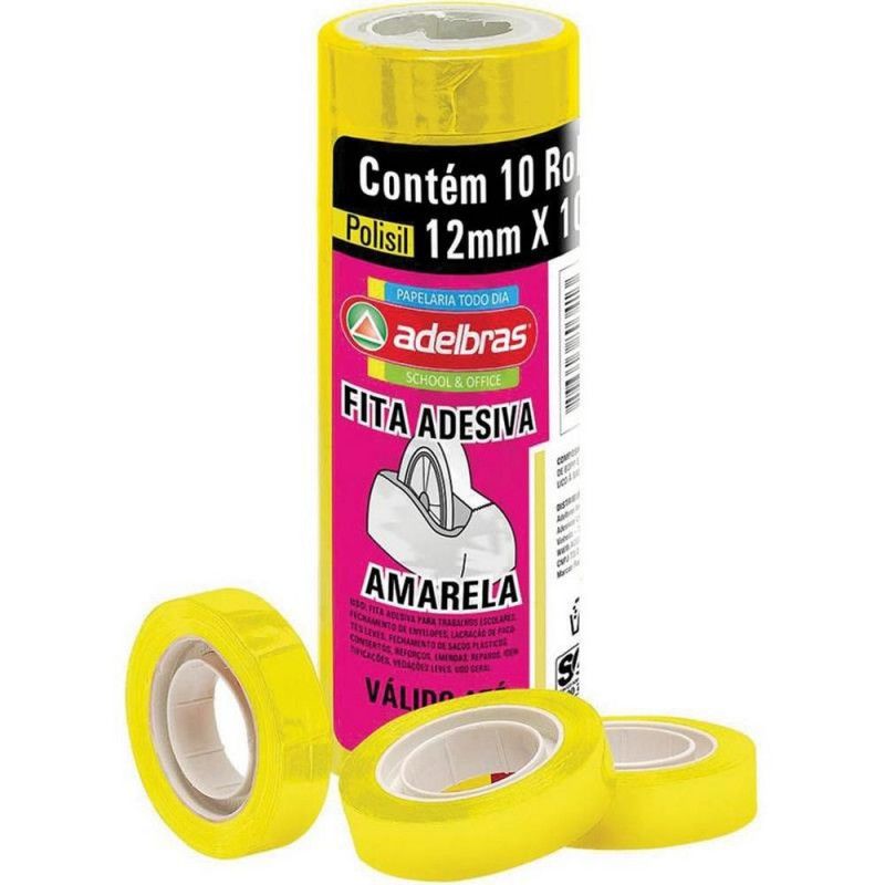 FITA ADESIVA 12MMX10M COLORIDA AMARELO - PACOTE COM 10 UNIDADES