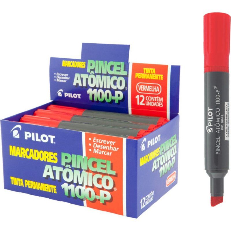 PINCEL ATOMICO PERMANENTE VERMELHO -  REF 1100 - CAIXA COM 12 UNIDADES