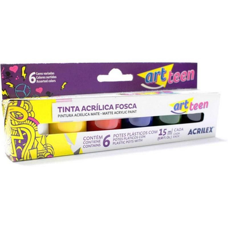 TINTA ACRILICA FOSCA 6 CORES ACRILEX - REF. 3506 - PACOTE COM 3 UNIDADES