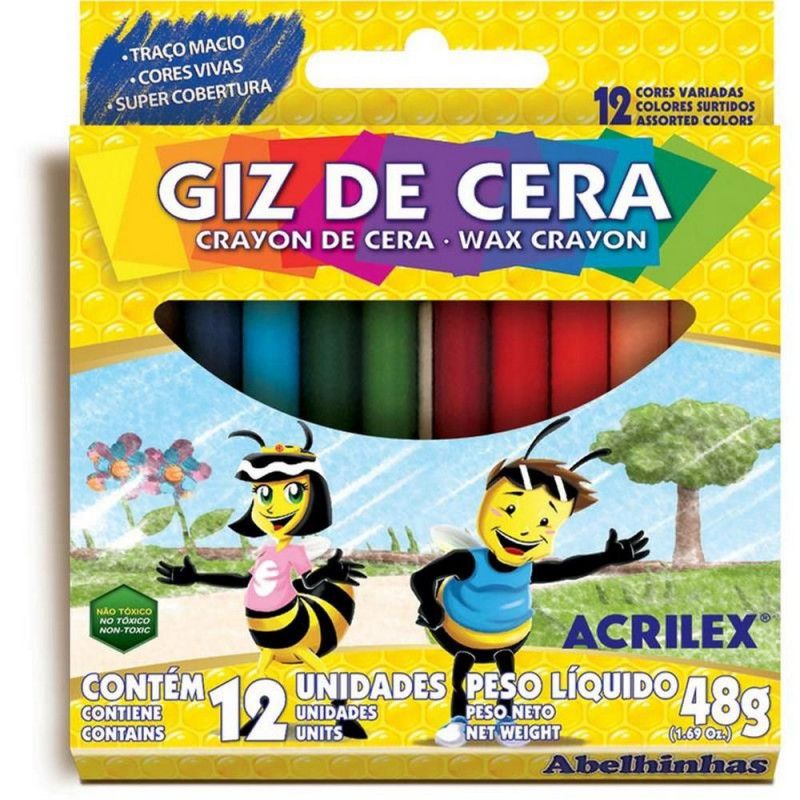 GIZ DE CERA 12 CORES ACRILEX - REF. 9012 - CAIXA COM 12 UNIDADES
