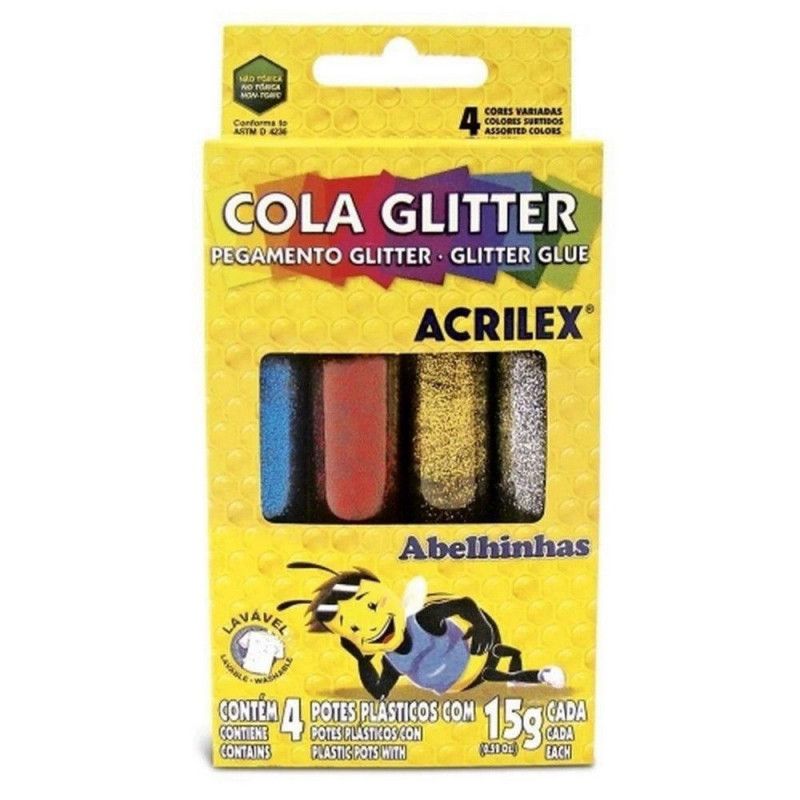 COLA GLITER 4 CORES 15G ACRILEX - REF. 2924 - PACOTE COM 6 CAIXAS