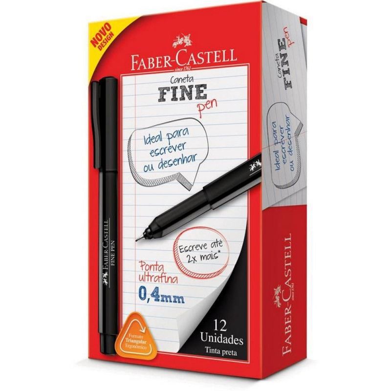 CANETA HIDROCOR 0.4 FINE PEN PRETO FABER - REF. FPB/PR - CAIXA COM 12 UNIDADES