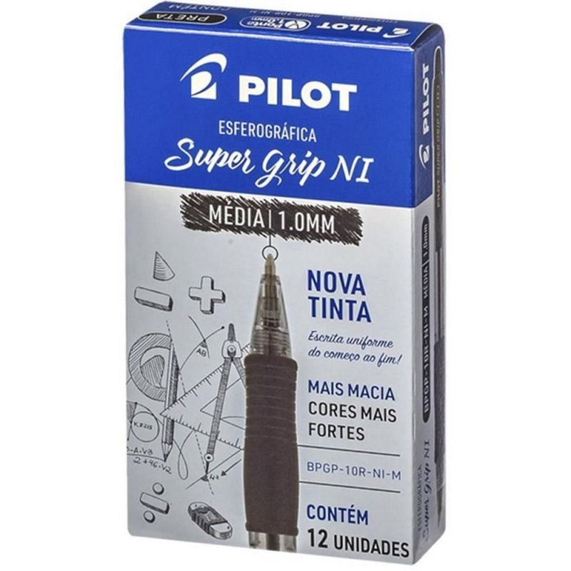 CANETA ESFEROGRAFICA 1.0 SUPER GRIP BPGP-10R PRETO - REF. BPGP-10R - CAIXA COM 12 UNIDADES