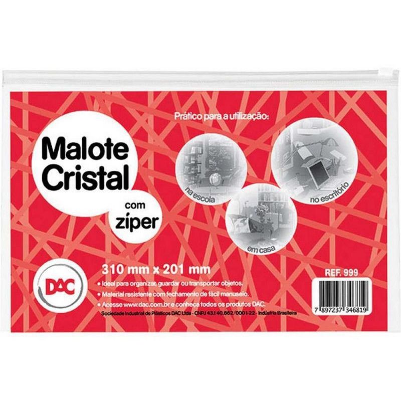 MALOTE CRISTAL COM ZIPER 310X201MM 999 - REF. 999TR - CAIXA COM 5 UNIDADES