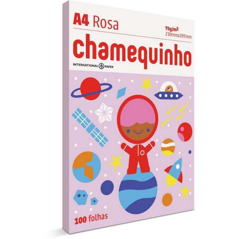PAPEL SULFITE A4 100 FOLHAS ROSA CHAMEQUINHO - REF. 1061 ROSA - 1 UNIDADE