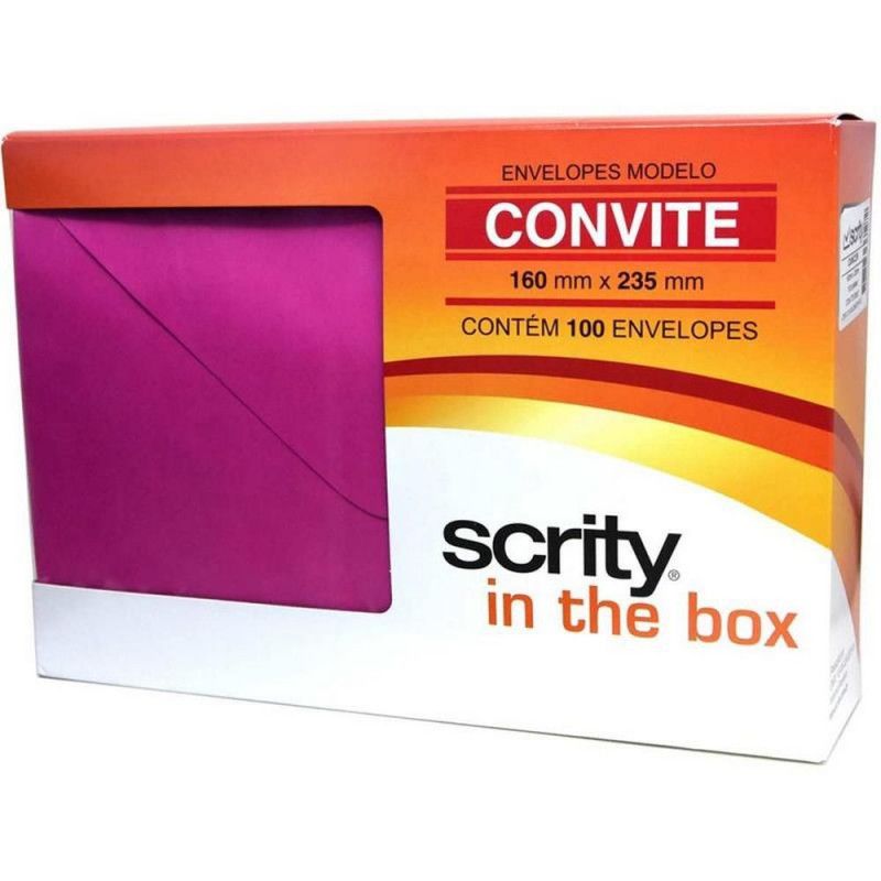 ENVELOPE CONVITE 160X235MM ROSA SCRITY - REF. CANCUN - CAIXA COM 100 UNIDADES