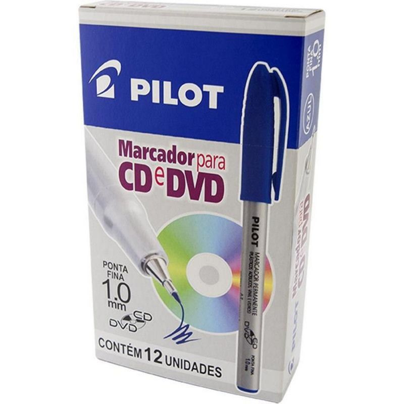 PINCEL PERMANENTE CD DVD 1.0 AZUL PILOT - 1 CAIXA COM 12 UNIDADES