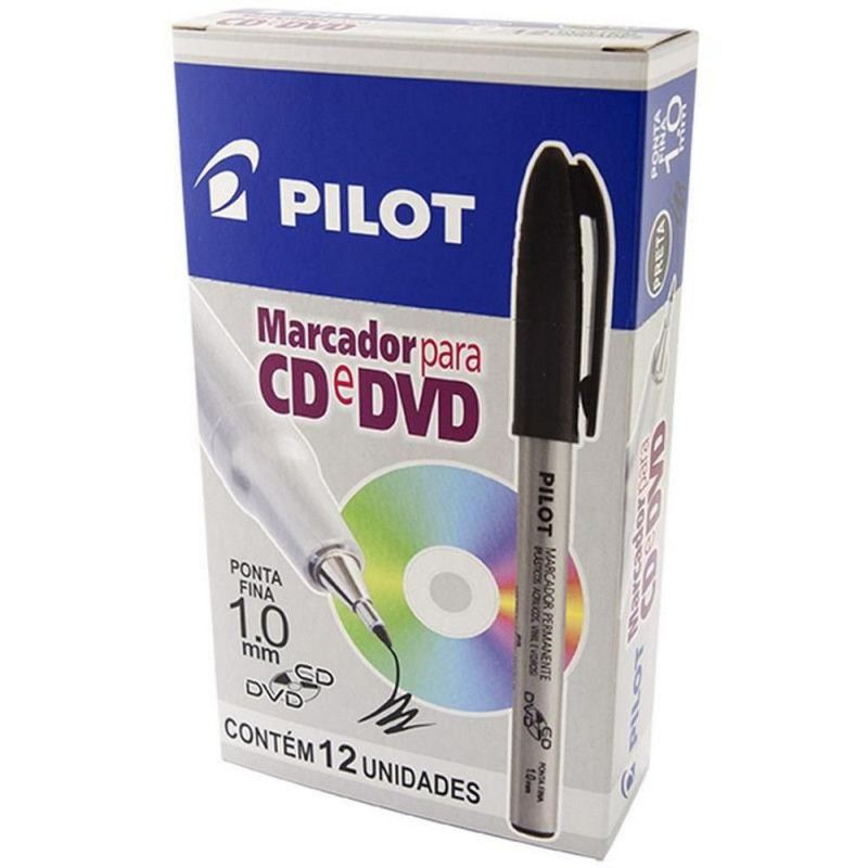 PINCEL PERMANENTE CD DVD 1.0 PRETO PILOT - 1 CAIXA COM 12 UNIDADES