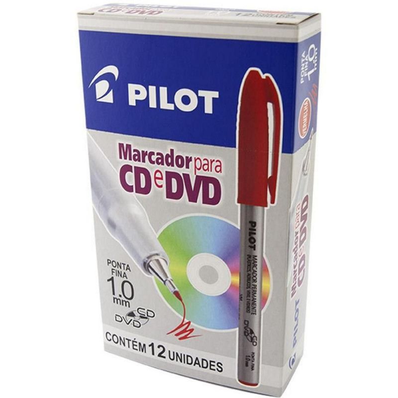 PINCEL PERMANENTE CD DVD 1.0 VERMELHO PILOT - 1 CAIXA COM 12 UNIDADES