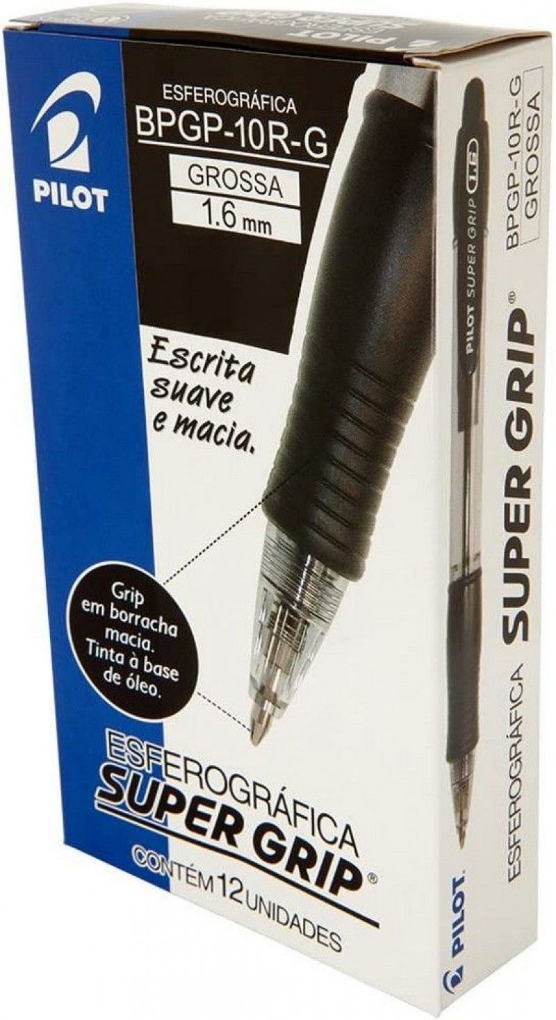CANETA ESFEROGRAFICA 1.6 SUPER GRIP PRETO - REF. BPGP-10R - CAIXA COM 12 UNIDADES