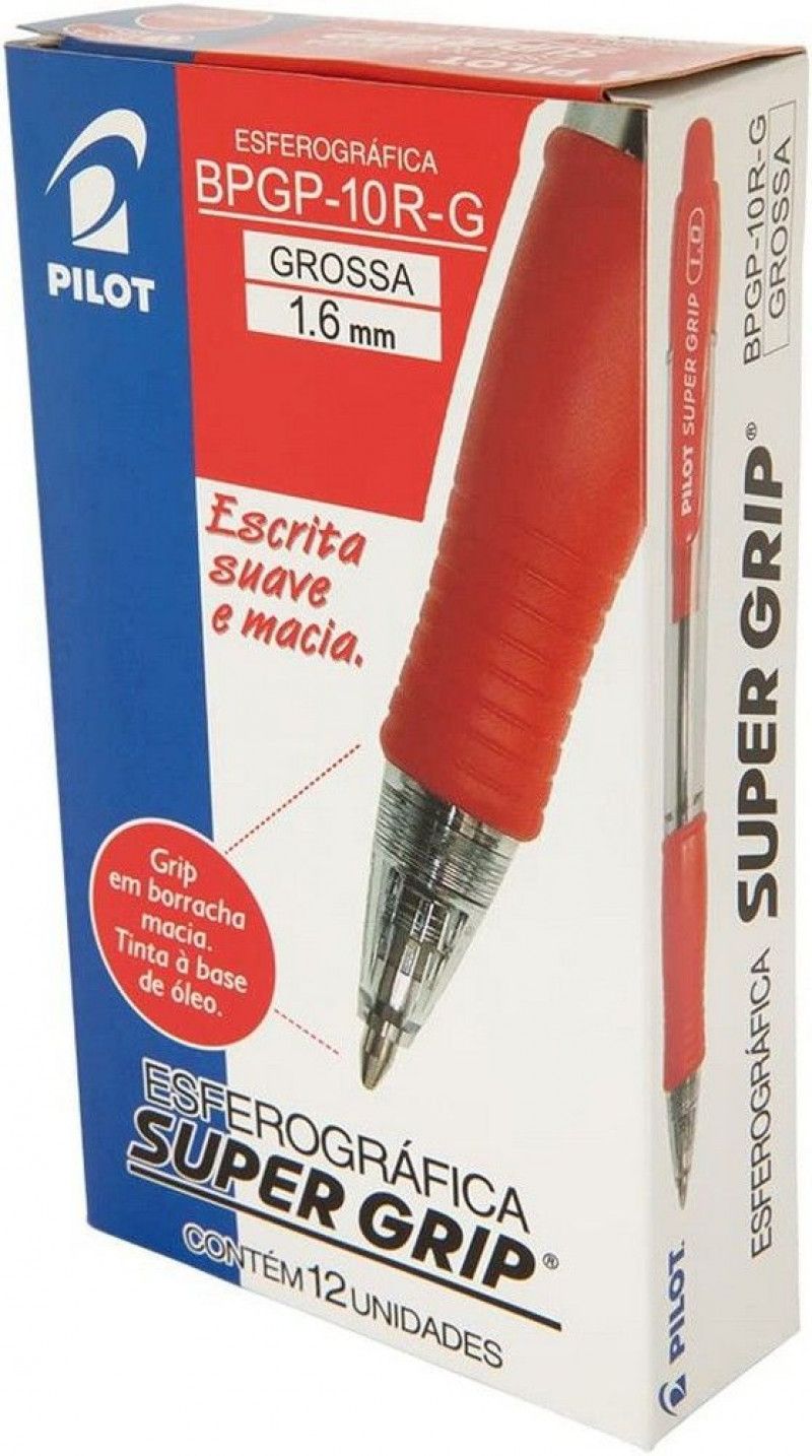 CANETA ESFEROGRAFICA 1.6 SUPER GRIP VERMELHO - REF. BPGP-10R - CAIXA COM 12 UNIDADES