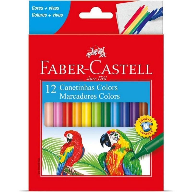 CANETA HIDROCOR 12 CORES FABER - REF. 150112 - CAIXA COM 12 UNIDADES
