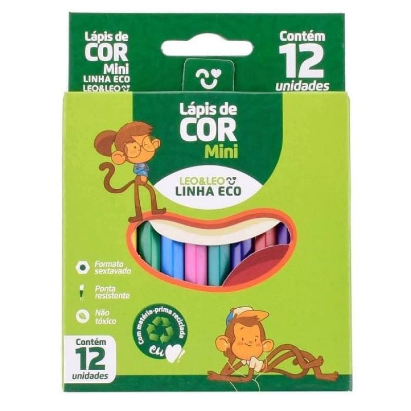 LAPIS 12 CORES ECO CURTO SEXTAVADO LEO E LEO - REF. 4225 - CAIXA COM 12 UNIDADES