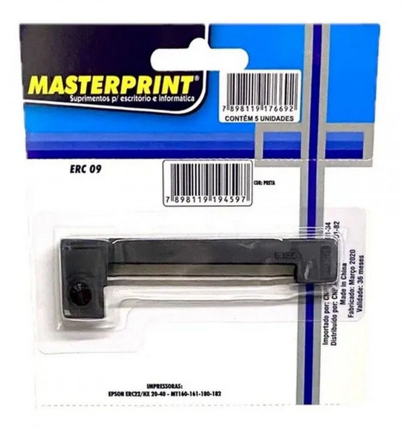 FITA IMPRESSORA ERC 09 MASTERPRINT - PACOTE COM 5 UNIDADES