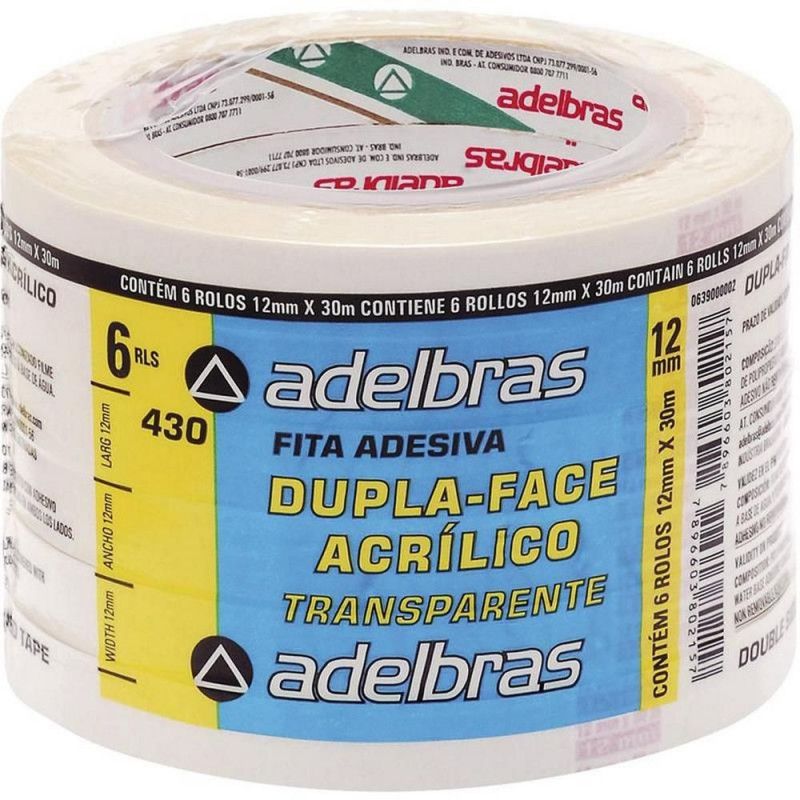 FITA DUPLA FACE 12MMX30M ACRILICO ADELBRAS - CAIXA COM 6 UNIDADES