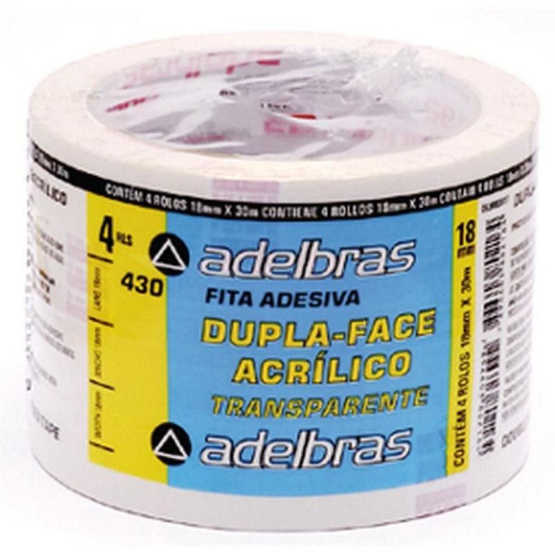 FITA DUPLA FACE 18MMX30M ACRILICO ADELBRAS - CAIXA COM 4 UNIDADES