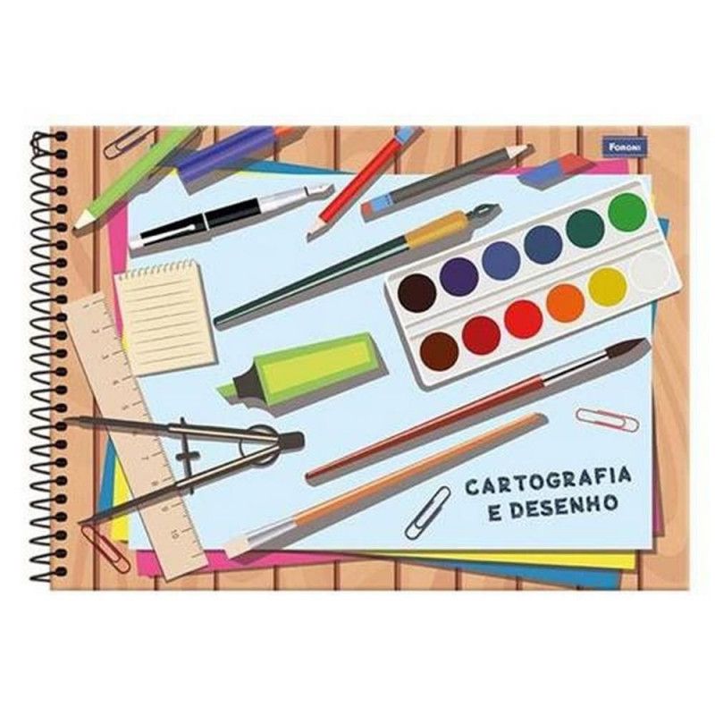CADERNO CARTOGRAFIA CAPA DURA 96 FOLHAS 8918 FORONI - REF. 8918 - PACOTE COM 5 UNIDADES