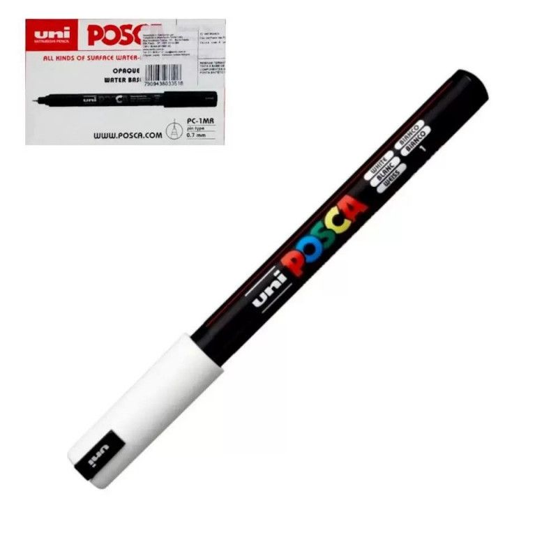 CANETA 0.7MM UNI POSCA BRANCO - REF. PC-1MR - CAIXA COM 6 UNIDADES