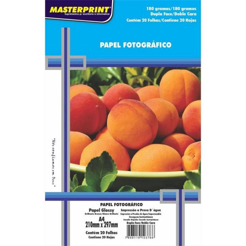 PAPEL FOTOGRAFICO A4 180G DUPLA FACE 20 FOLHAS MASTERPRINT - REF. 302010010 - 1 UNIDADE