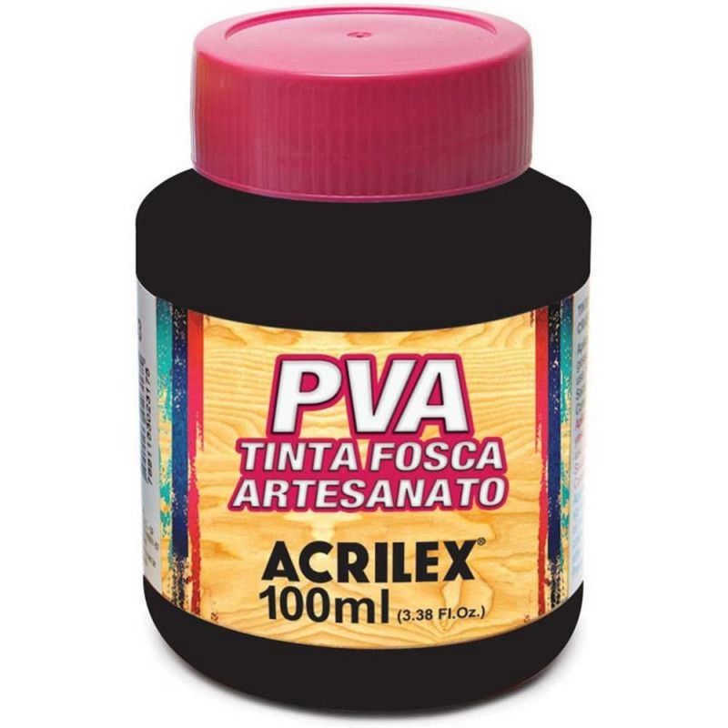 TINTA PVA 100ML FOSCA PARA ARTESANATO PRETO - REF. 520 - PACOTE COM 6 UNIDADES