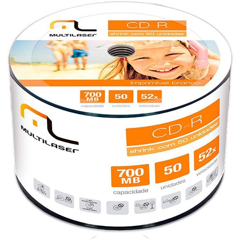 CD-R 700MB SHIRINK PRINTABLE MULTILASER - REF. CD052 - CAIXA COM 50 UNIDADES