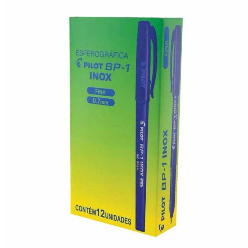 CANETA ESFEROGRAFICA 0.7 AZUL PILOT - REF. BP-1 INOX - CAIXA COM 12 UNIDADES