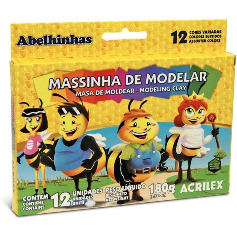 MASSA MODELAR 12 CORES 180G ACRILEX - REF. 7012 - PACOTE COM 12 UNIDADES