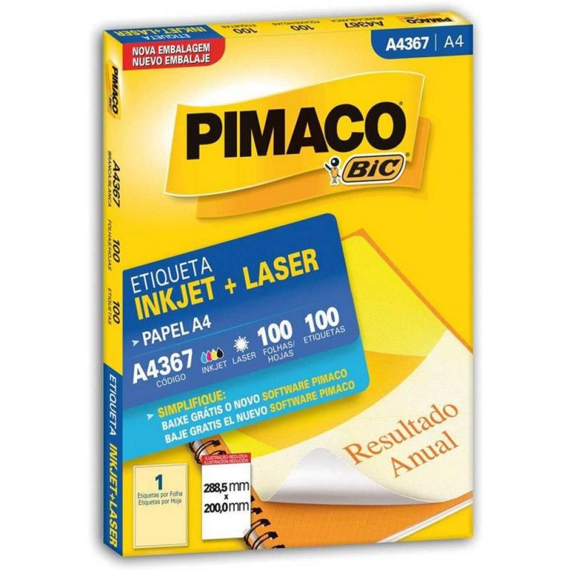 ETIQUETA LASER A4 367 100 FOLHAS PIMACO - REF. A4 367 - 1 UNIDADE