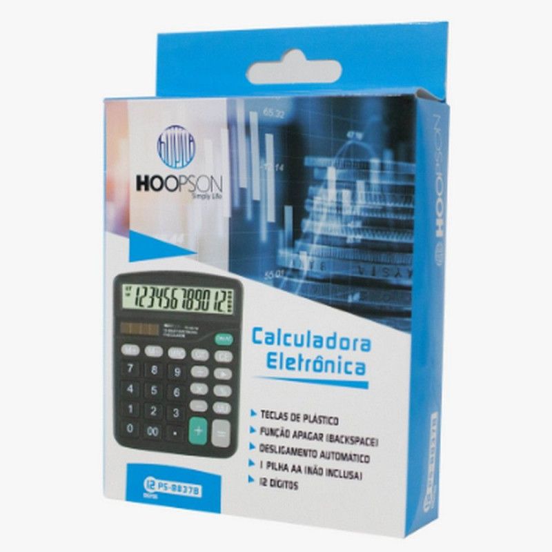 CALCULADORA 12 DIGITOS PILHA 14CM HOOPSON - REF. PS-8837B - 1 UNIDADE