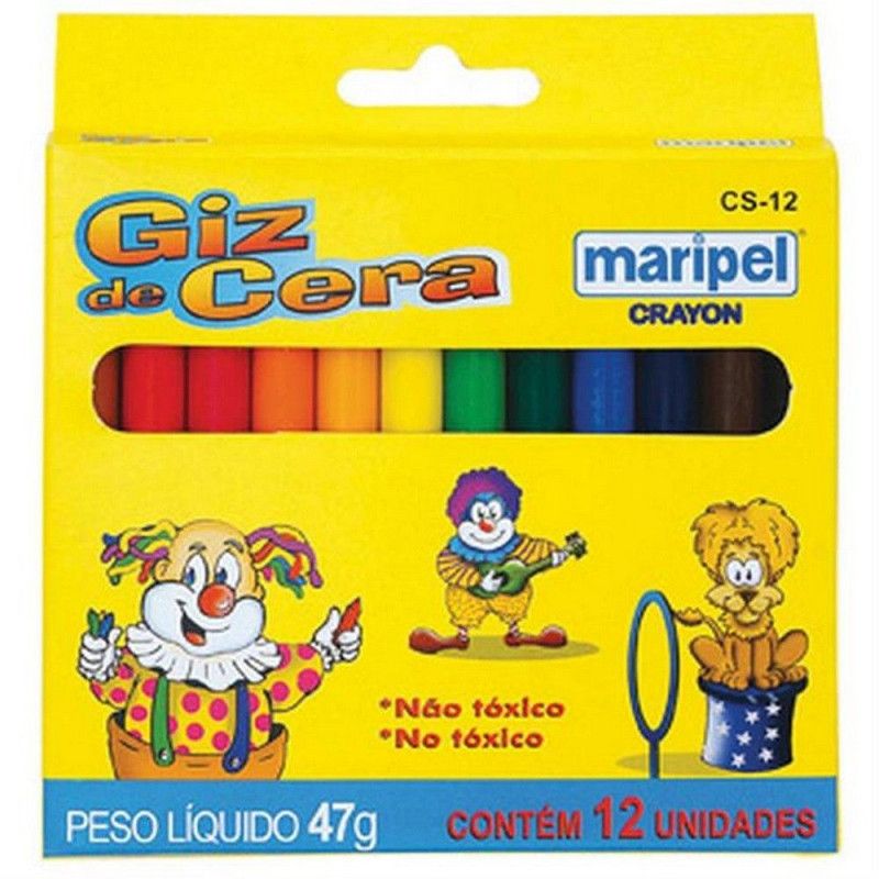 GIZ DE CERA 12 CORES CS12 MARIPEL - REF. CS-12 - PACOTE COM 12 UNIDADES