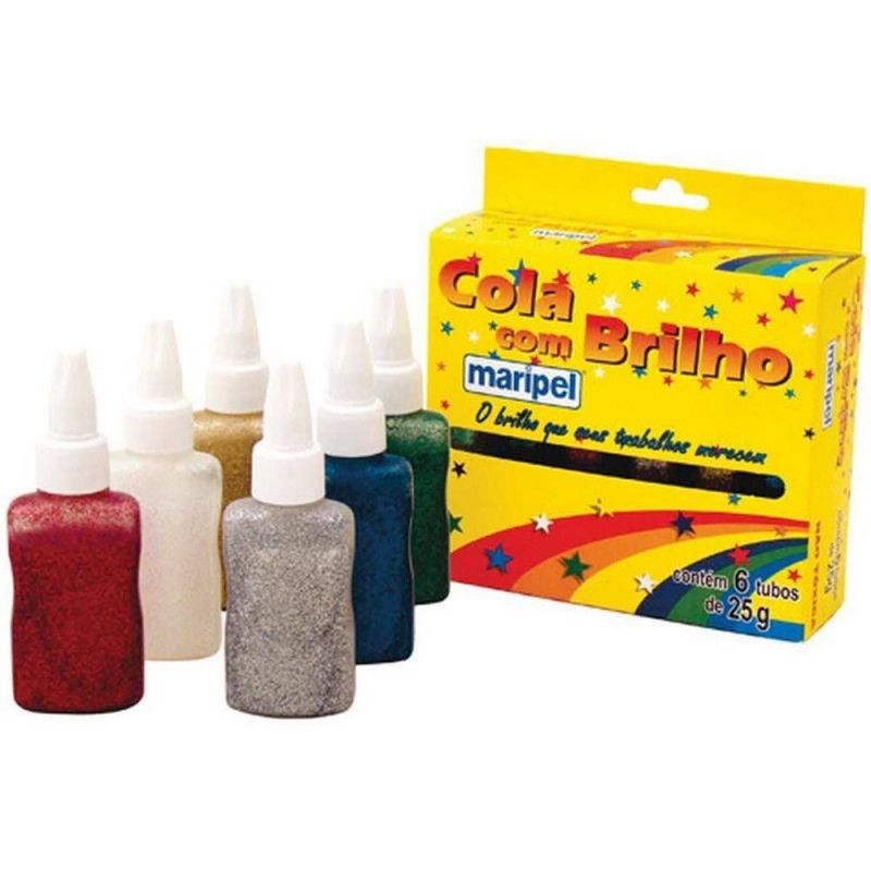 COLA COM GLITTER 25G SORTIDO MARIPEL - REF. 4666 - CAIXA COM 6 UNIDADES