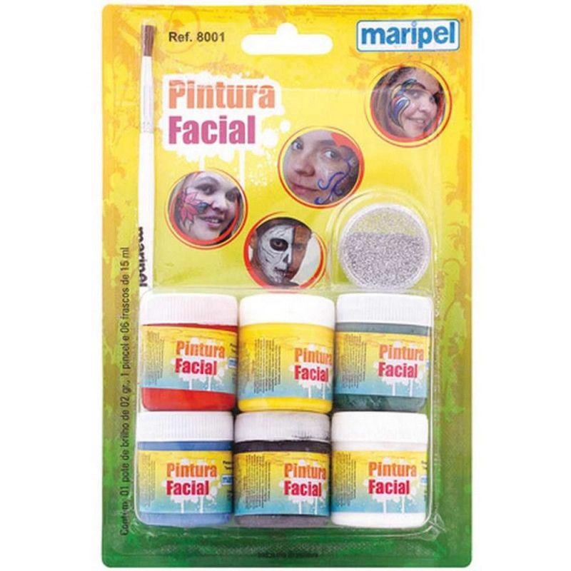 PINTURA FACIAL 15ML 6 CORES+GLITER - REF  8001 - 1 BLISTER COM 6 CORES