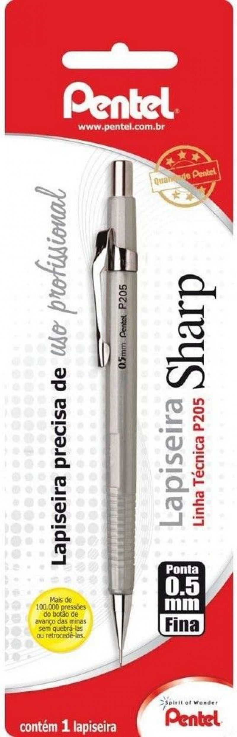 LAPISEIRA 0.5 SHARP PRATA PENTEL - REF. P205-Z PRATA - CAIXA COM 12 UNIDADES