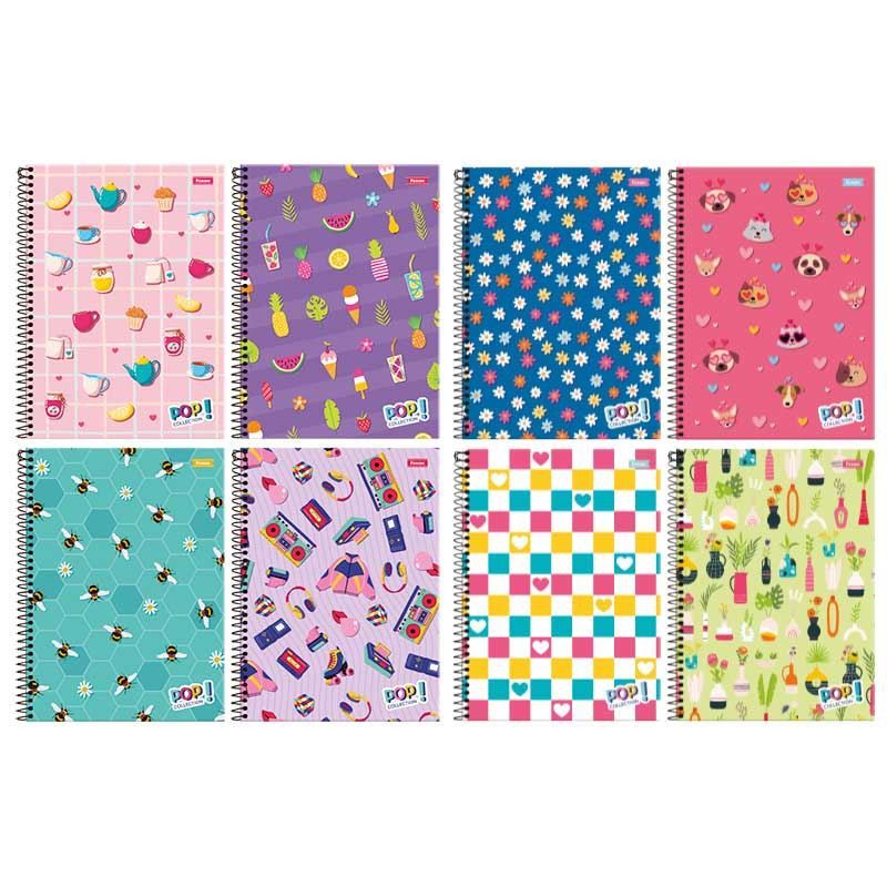 CADERNO 15 MATERIAS CAPA DURA 300 FOLHAS POP COLLECTION FORONI - REF. 8053 - PACOTE COM 2 UNIDADES