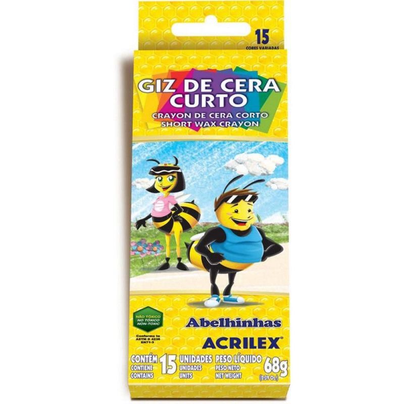 GIZ DE CERA 15 CORES CURTO ACRILEX - REF. 9215 - CAIXA COM 12 UNIDADES