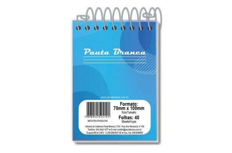CADERNETA 40 FOLHAS APONTAMENTO PAUTA BRANCA - REF. 524101 1 - PACOTE COM 40 UNIDADES
