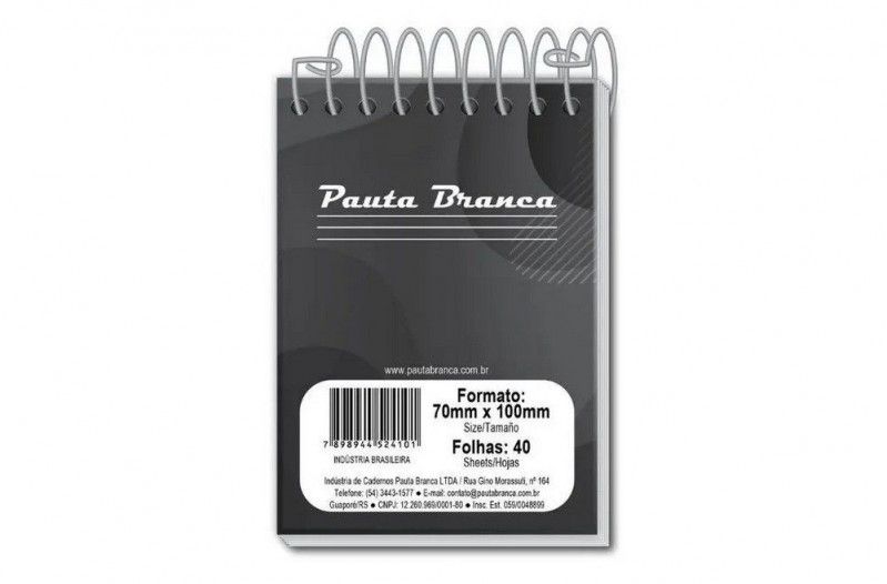 CADERNETA 40 FOLHAS APONTAMENTO PAUTA BRANCA - REF. 524101 1 - PACOTE COM 40 UNIDADES