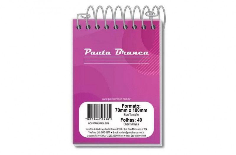 CADERNETA 40 FOLHAS APONTAMENTO PAUTA BRANCA - REF. 524101 1 - PACOTE COM 40 UNIDADES
