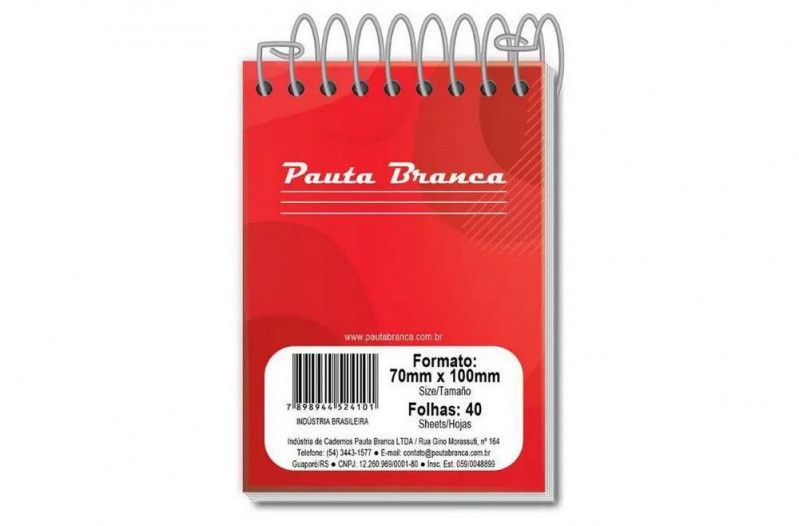 CADERNETA 40 FOLHAS APONTAMENTO PAUTA BRANCA - REF. 524101 1 - PACOTE COM 40 UNIDADES