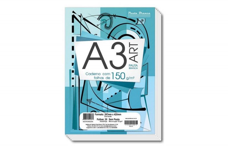BLOCO DESENHO A3 150G 20 FOLHAS ARTISTICO PAUTA BRANCA - REF. 4075 - PACOTE COM 5 UNIDADES
