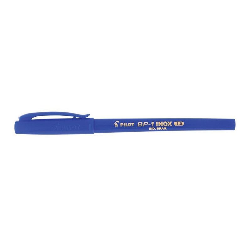 CANETA ESFEROGRAFICA 1.0 BP-1 INOX AZUL PILOT - CAIXA COM 12 UNIDADES
