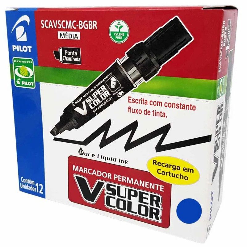 PINCEL MARCADOR PERMANENTE V SUPER COLOR AZUL - REF. SCA-VSC - CAIXA COM 12 UNIDADES