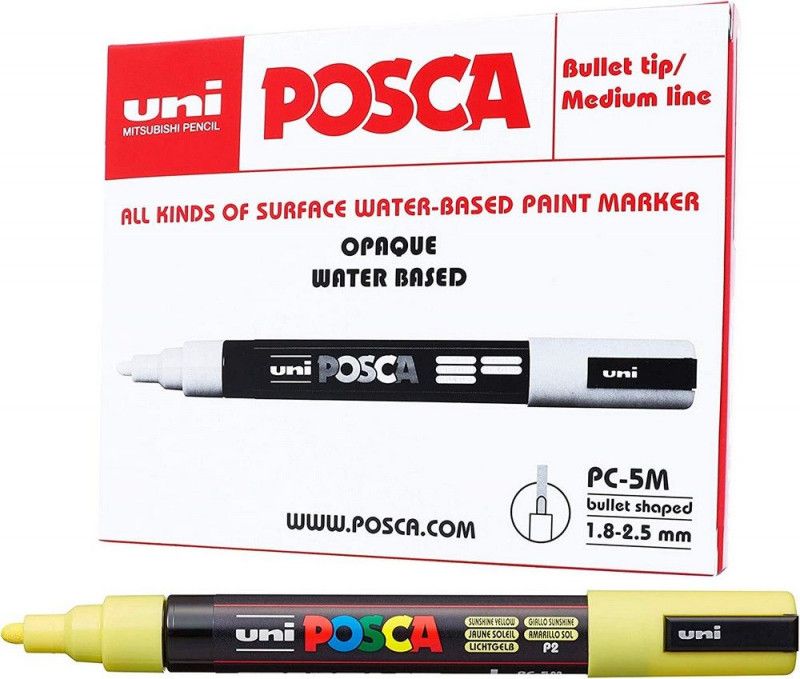 CANETA UNI POSCA AMARELO - REF. PC-5M 5D - CAIXA COM 6 UNIDADES